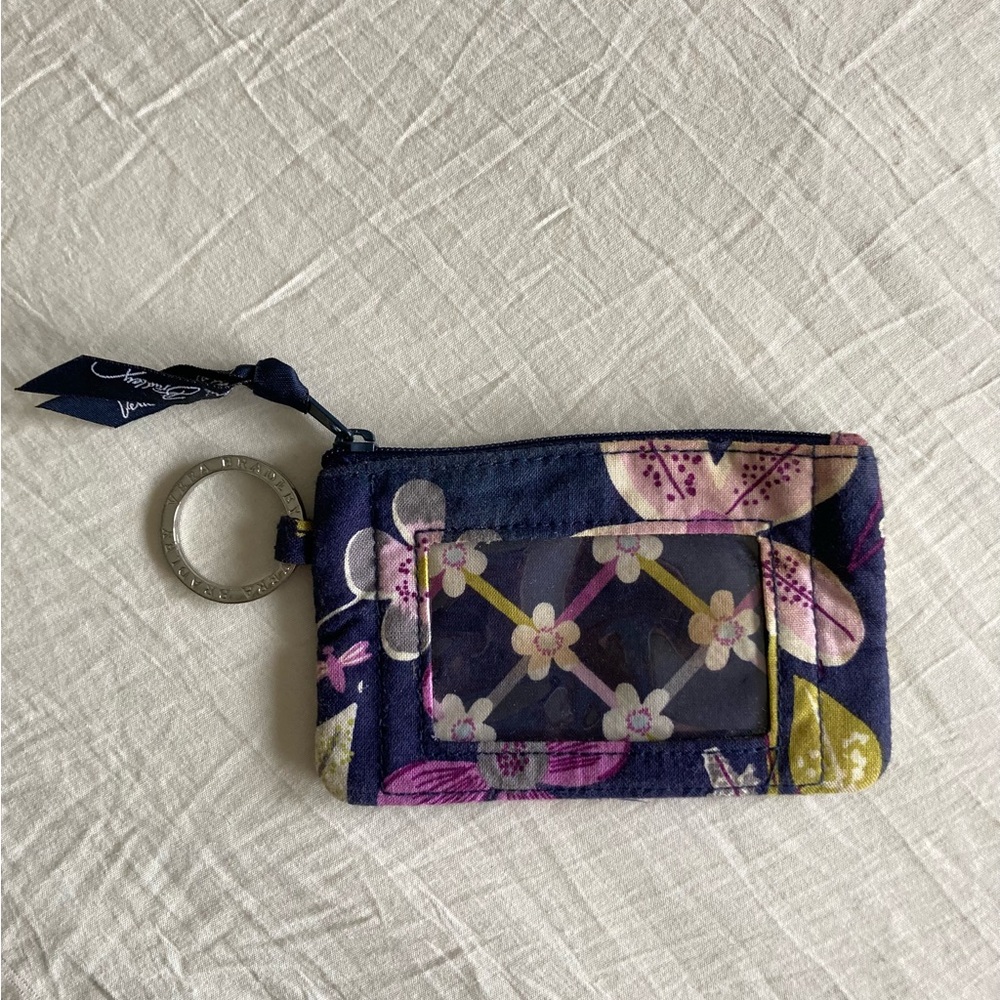 Vera Bradley Coin/Card Holder Wallet Zipper Floral Pattern With Keychain Hook